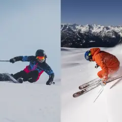 Esquiadores disfrutan de la nieve, mostrando diferentes partes del esqui y equipo.