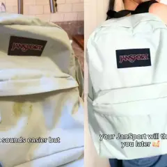 Mochila Jansport sucia antes y después de lavar en lavadora. ¡Tu mochila te lo agradecerá!