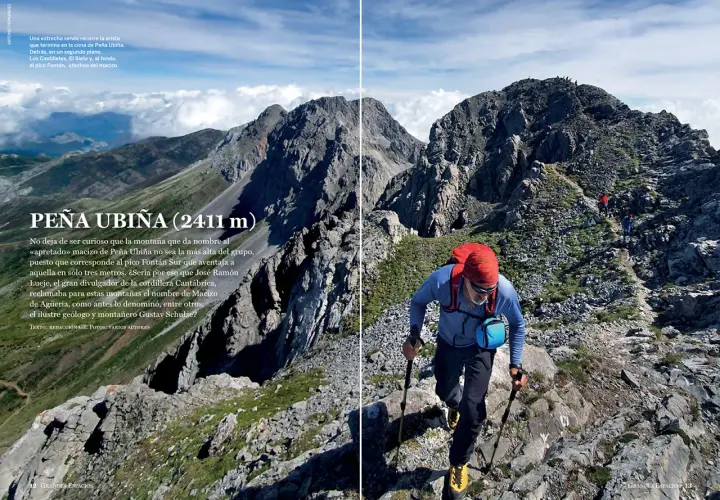Senderista asciende por las provincias más montañosas de España, hacia la cima de Peña Ubiña.