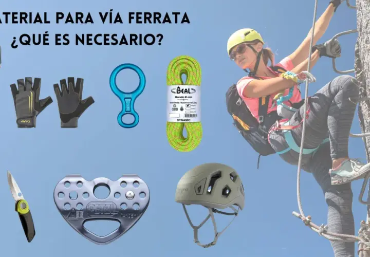 Material de escalada: arnés, mosquetones, guantes, descendedor, cuerda y casco. ¡Todo lo necesario para tu aventura!