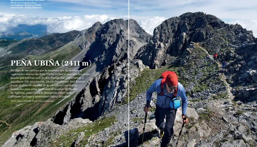 Senderista asciende por las provincias más montañosas de España, hacia la cima de Peña Ubiña.