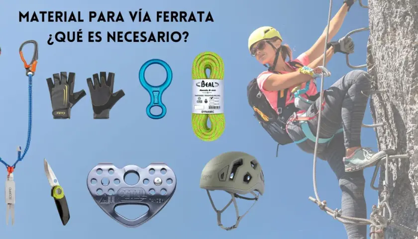 Material de escalada: arnés, mosquetones, guantes, descendedor, cuerda y casco. ¡Todo lo necesario para tu aventura!