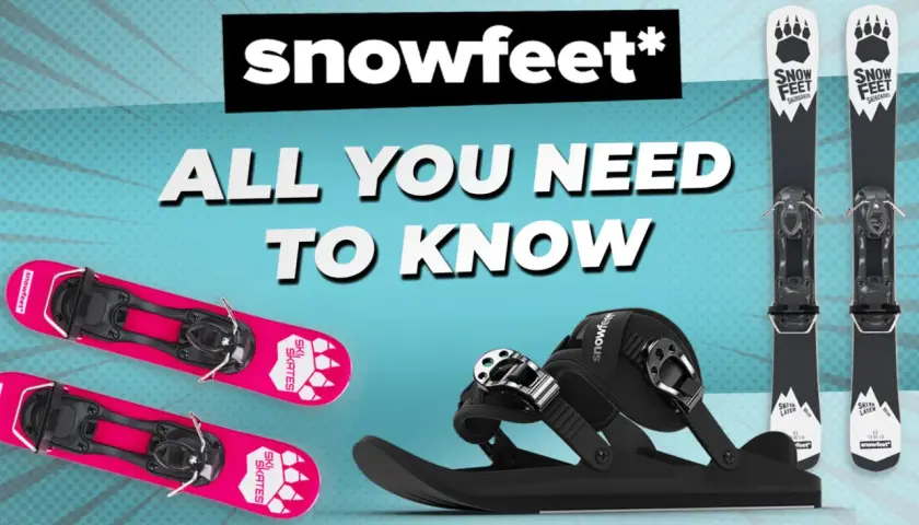 Guía para elegir esquis: dos pares de ski skates rosas y un par de ski boards negros con fijaciones.
